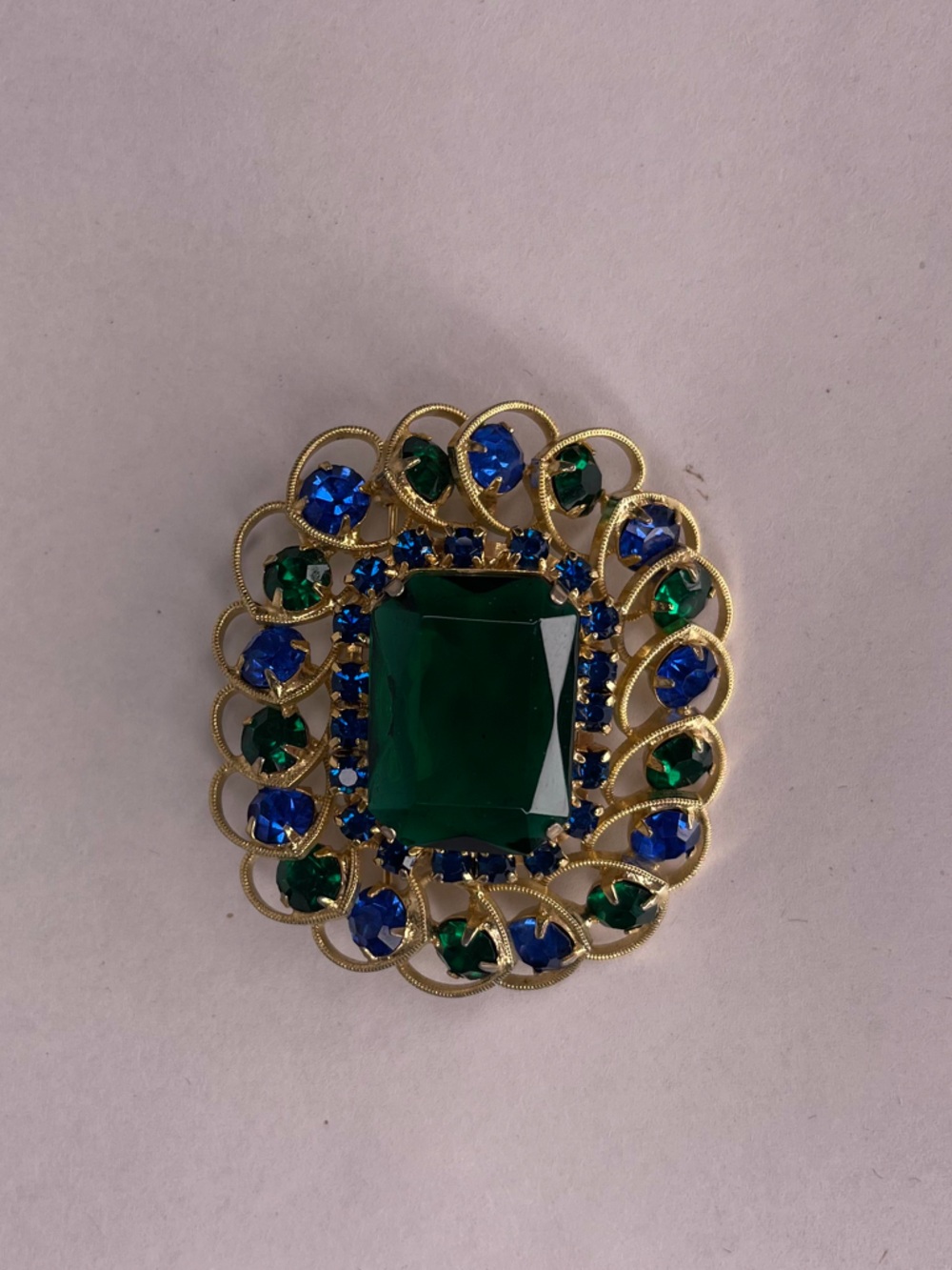 Vintage Gold-Tone green & blue Statement Brooch - Women Jewelry